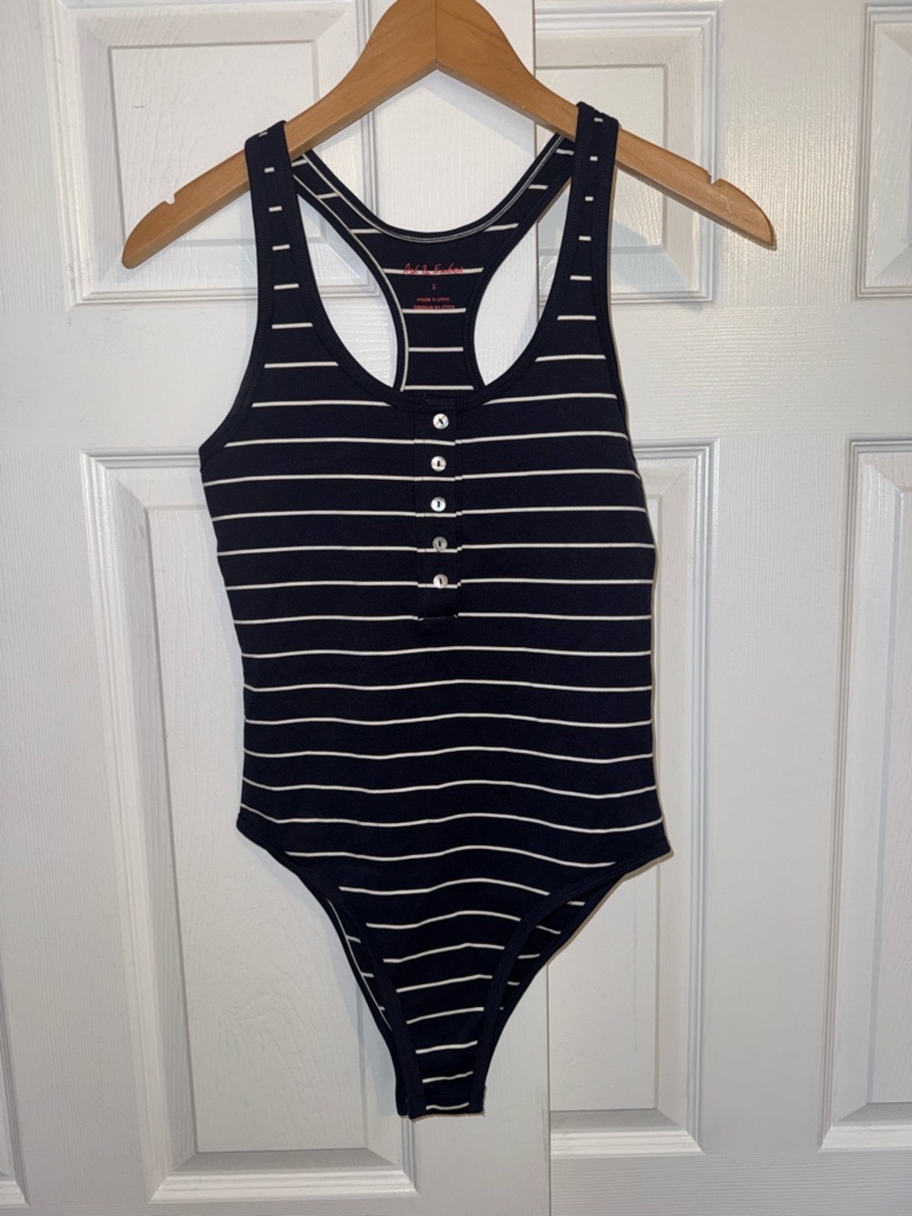 Anthropologie Ash & Ember Striped Bodysuit Navy White Henley Sz.S NWOT - Picture 4 of 10